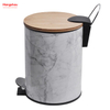 3L Metal Morden Style Dustbin Garbage Can Bamboo Lid Powder Coating For Indoor Trash Can Household Stripe Printing Pedal Waste Bin Bamboo DustBin Bathroom Trash Can 