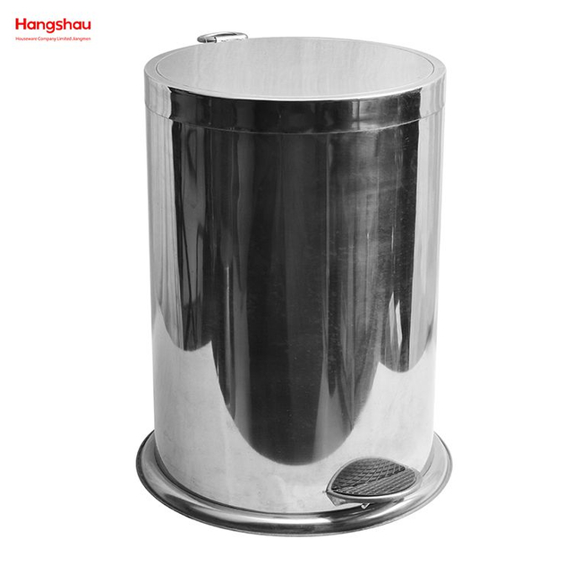 12L Bathroom Round Stainless Steel Polish Trash Can With Foot Pedal Trash Bin Household Kitchen Mirror Polishing Shape Soft Closing Waste Bin Dustbin Garbage Can 