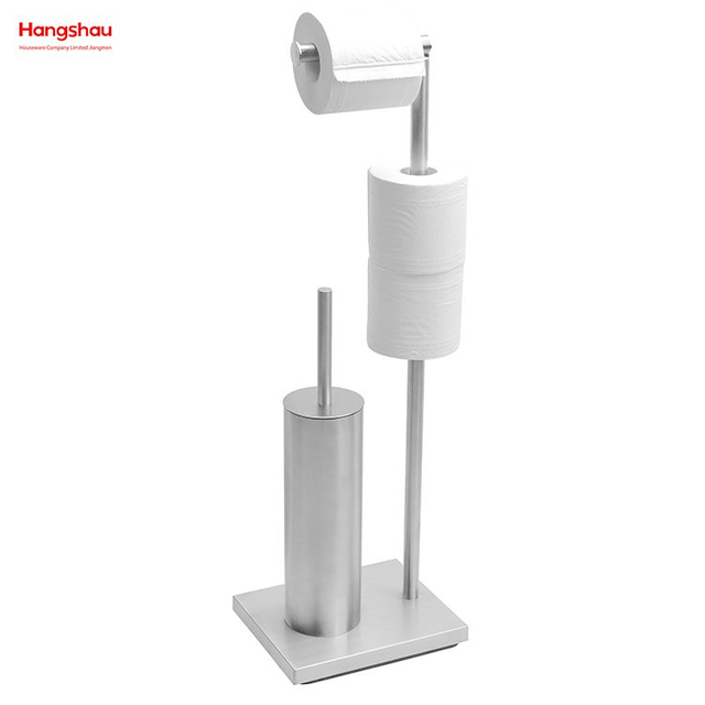 Metal Free Standing Stainless Steel Toilet Brush And Paper Holder Standing Metal Toilet Brush Holder Lacquer Spraying 