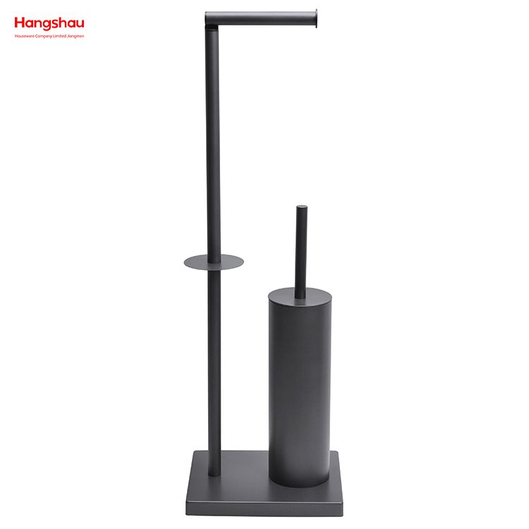 Graphite Lacquer Spraying Free Standing Stainless Steel Toilet Brush And Paper Holder Standing Grey Brushed And Anti-fingerprint Lacquer Spraying Metal Toilet Brush Holder 