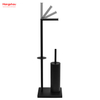 Black Powder Coated Standing Metal Toilet Brush Holder And Paper Holder With Towel Rack Bathroom Cleaning Accessory Featuring