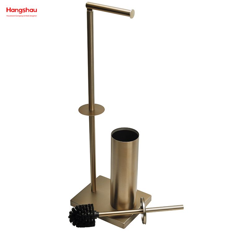 Aureate Bronze Brushed And Anti-fingerprint Lacquer Spraying Metal Toilet Brush Holder Lacquer Spraying Free Standing Stainless Steel Toilet Brush And Paper Holder Standing 