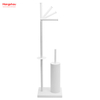 White Powder Coated Standing Metal Toilet Brush Holder And Paper Holder With Towel Rack Bathroom Cleaning Accessory Featuring