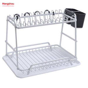 Kitchen Utensils Storage Aluminum Alloy Dish Rack over Sink Organizer Double Deck Metal Drying Dish Tray Rack Stand Dish Rack 