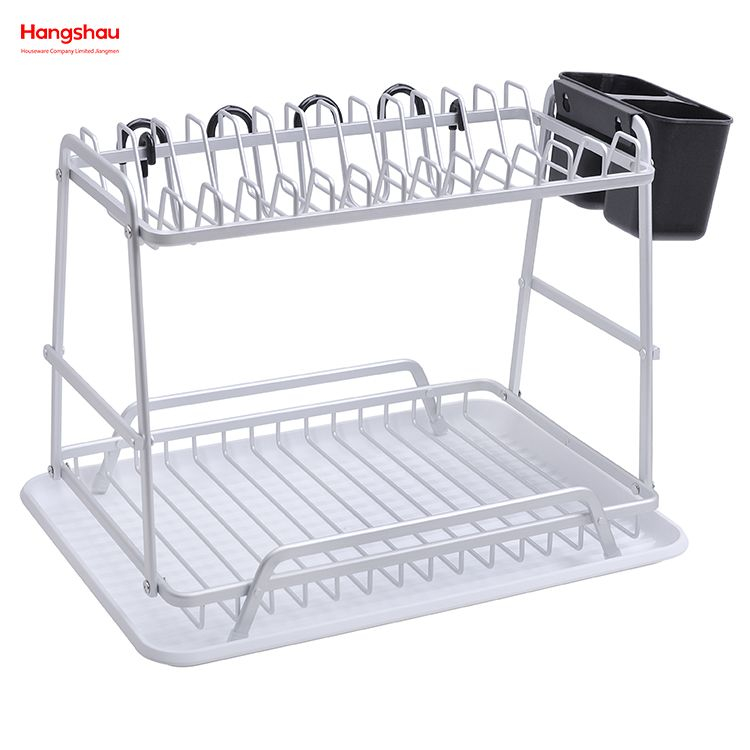 Kitchen Utensils Storage Aluminum Alloy Dish Rack over Sink Organizer Double Deck Metal Drying Dish Tray Rack Stand Dish Rack 