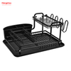 Metal Black Drying Dish Tray Rack Kitchen Double Deck Aluminum Stand Dish Rack Cup Holder Alloy Dish Rack over Sink Organizer 