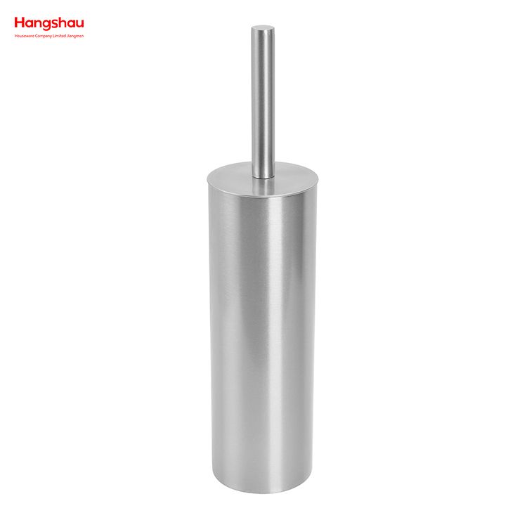 Shiny Varnished Stainless Steel Standing Toilet Brush Metal Bathroom Toilet with Holder Plastic Brush Cleaning Set 