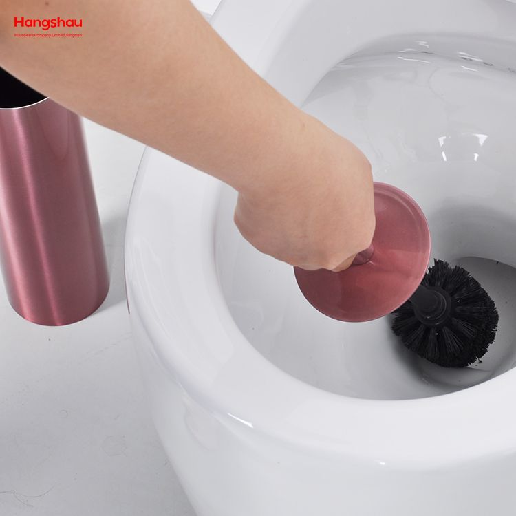 Shiny Varnished Stainless Steel Standing Toilet Brush Metal Bathroom Toilet with Holder Plastic Brush Cleaning Set 