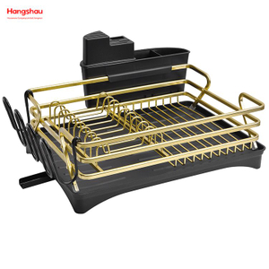 Metal Drying Plastic Dish Tray Rack Kitchen Stand Dish Rack Countertop Dish Rack Cup Holder Black Golden Aluminum Alloy Dish Rack over Sink Organizer 