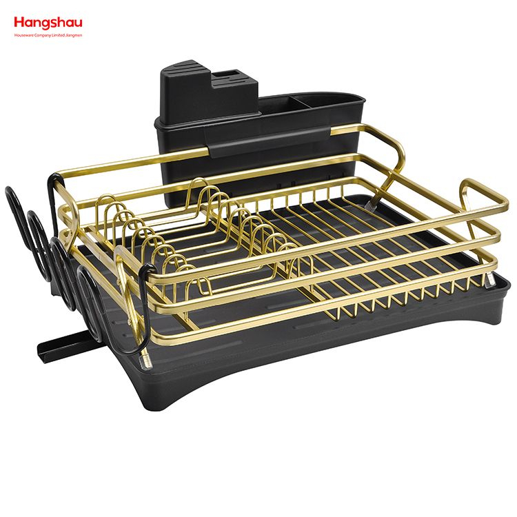 Metal Drying Plastic Dish Tray Rack Kitchen Stand Dish Rack Countertop Dish Rack Cup Holder Black Golden Aluminum Alloy Dish Rack over Sink Organizer 