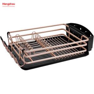 Kitchen Stand Dish Rack Countertop Dish Rack Cup Holder Golden Aluminum Alloy Dish Rack over Sink Organizer Metal Drying Plastic Dish Tray Rack 