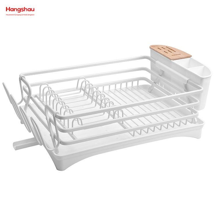 White Aluminum Alloy Dish Rack over Sink Organizer Metal Drying Plastic Dish Tray Rack Kitchen Stand Dish Rack Countertop Dish Rack Cup Holder 