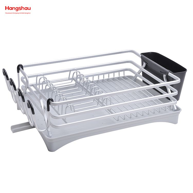 Kitchen Dish Rack Cup Holder Aluminum Alloy Dish Rack over Sink Organizer Stand Dish Rack Countertop Metal Drying Plastic Dish Tray Rack 