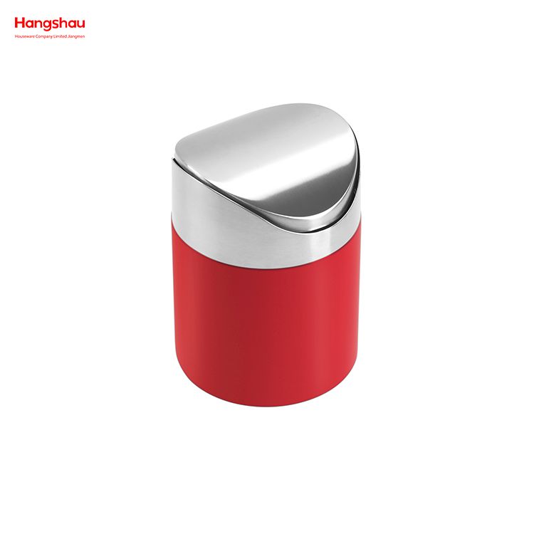 Table Top Waste Bin Metal Waste Bin With Push Lid Round Shape Desktop Dustbin