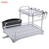 Organizer Double Deck Stand Dish Rack Kitchen Utensils Storage Aluminum Alloy Metal Drying Dish Tray Rack 
