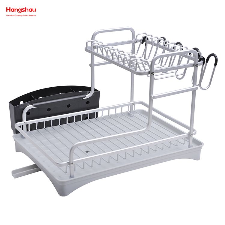 Organizer Double Deck Stand Dish Rack Kitchen Utensils Storage Aluminum Alloy Metal Drying Dish Tray Rack 