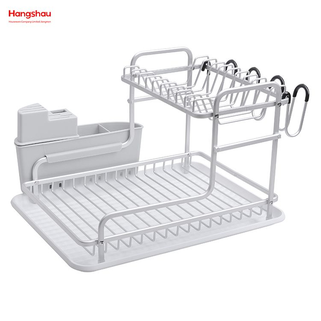Metal Drying Dish Tray Rack Organizer Double Deck Stand Dish Rack Kitchen Utensils Storage Aluminum Alloy 