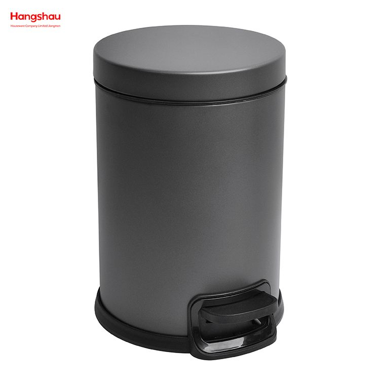 Brushed And Graphite Grey Lacquer Spraying Household Bathroom Stainless Steel 3L Pedal Trash Bin With Cover Closing Slowly And Mutely Round Trash Bin Waste Bin Dustbin