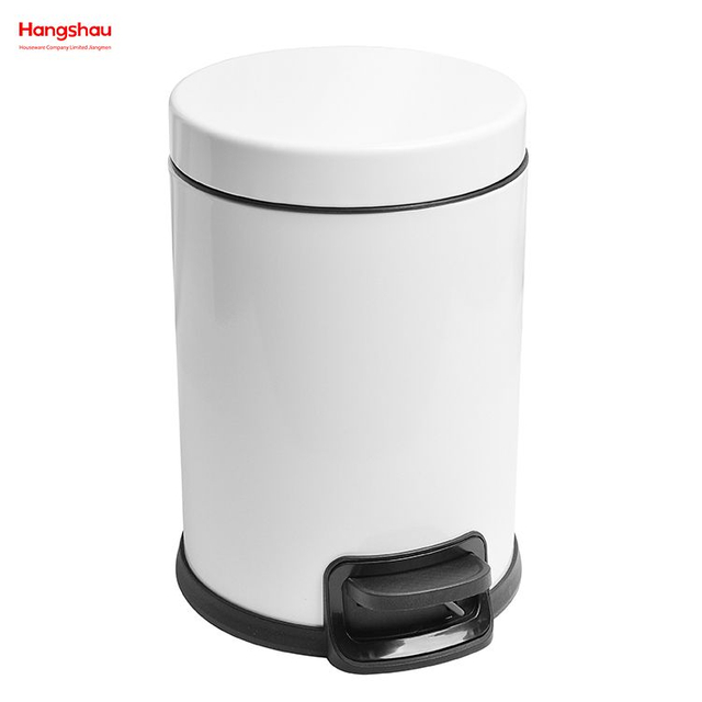 Brushed And White Lacquer Spraying Household Bathroom Stainless Steel 3L Pedal Trash Bin With Cover Closing Slowly And Mutely Round Trash Bin Waste Bin Dustbin