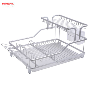 Double Deck Stand Dish Rack Kitchen Utensils Storage Aluminum Alloy Metal Drying Dish Tray Rack Organizer