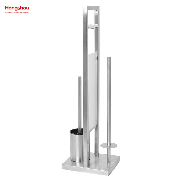 Luxury Matte Metal Free Standing Stainless Steel Toilet Brush And Paper Holder Standing Metal Toilet Brush Holder Lacquer Spraying 