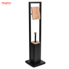 Black Powder Coated Standing Bamboo&Metal Toilet Brush Holder Lacquer Spraying Metal Free Standing Stainless Steel Toilet Brush And Paper Holder 