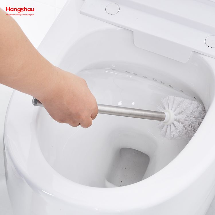 Stainless Steel Matte Bathroom Toilet Standing Metal Toilet Brush with Holder Plastic Brush Cleaning Set