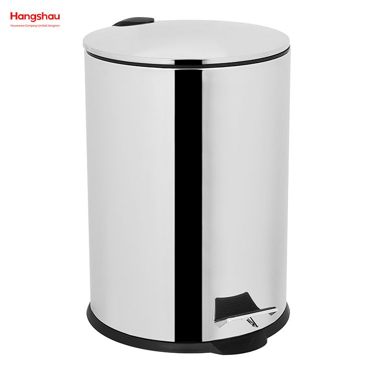 Household Kitchen Bathroom 20L Stainless Steel Polish Trash Can With Foot Pedal Round Mirror Polishing Shape Soft Closing 