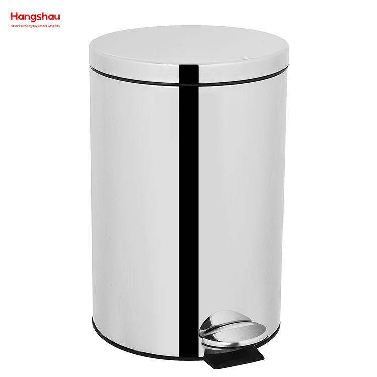Household Kitchen Bathroom 20L Stainless Steel Polish Trash Can With Foot Pedal Round Shape Mirror Polishing Trash Bin
