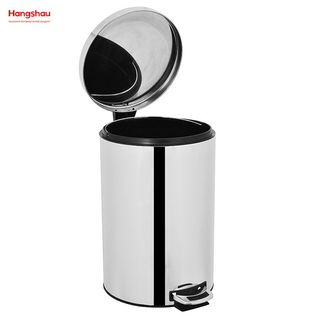  20L Round Shape Mirror Polishing Trash Bin Stainless Steel Polish Trash Can With Foot Pedal Household Kitchen Bathroom 