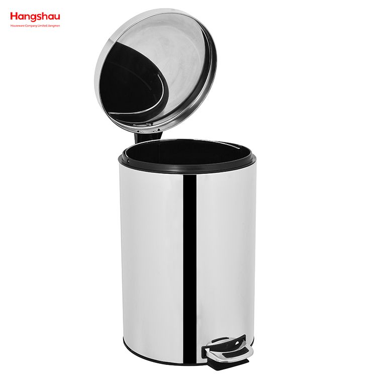  20L Round Shape Mirror Polishing Trash Bin Stainless Steel Polish Trash Can With Foot Pedal Household Kitchen Bathroom 