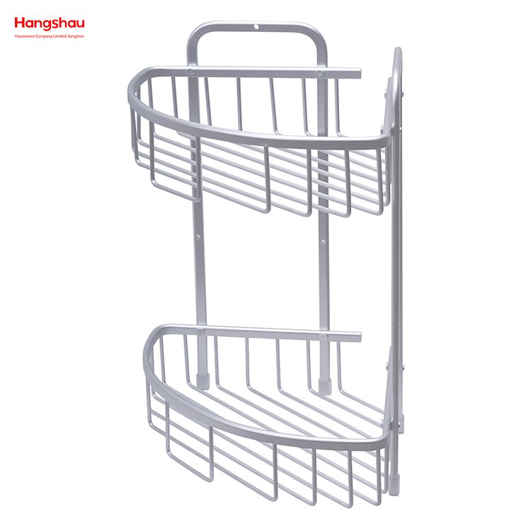 Bath Storage Rack Wall Shelf Mounted 2 Layer Aluminium Bathroom Corner Rack With Metal Shower Caddy