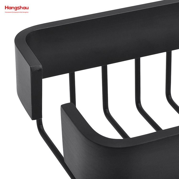 Black Rectangular Shape Aluminium Bathroom Corner Rack With Metal Shower Caddy Bath Storage Rack Wall Shelf Wall Mounted Bracket