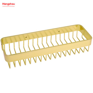 Gold Rectangular Shape Aluminium Bathroom Corner Rack With Metal Shower Caddy Bath Storage Rack Wall Shelf Wall Mounted Bracket