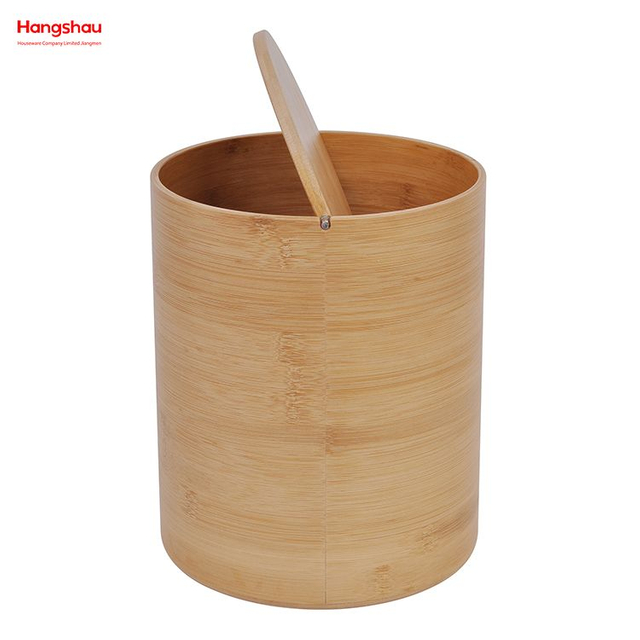 Trash Can With Swing-lid Wastebasket Made Of Bamboo Outdoor Garbage Can Waste Bin For Home Office Bathroom Kitchen