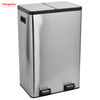 HANGSAHU 60 Liter / 16 Gallon Rectangular Hands-Free Dual Compartment Recycling Kitchen Step Trash Can with Soft-Close Lid, Brushed Stainless Steel