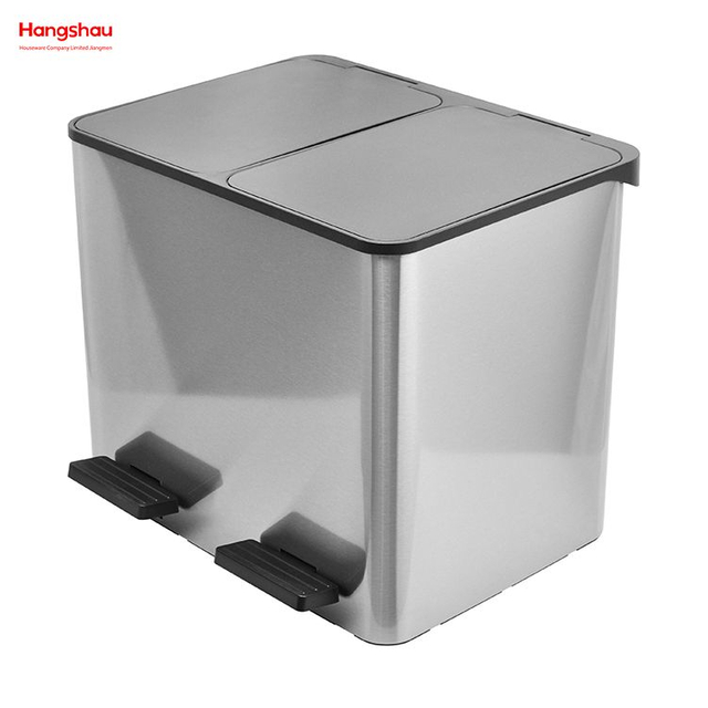 30L Outdoor Stainless Steel Environment protection Classification Trash Can Kitchen Garbage Classification Waste Cafeteria Sorting Garbage Bins 