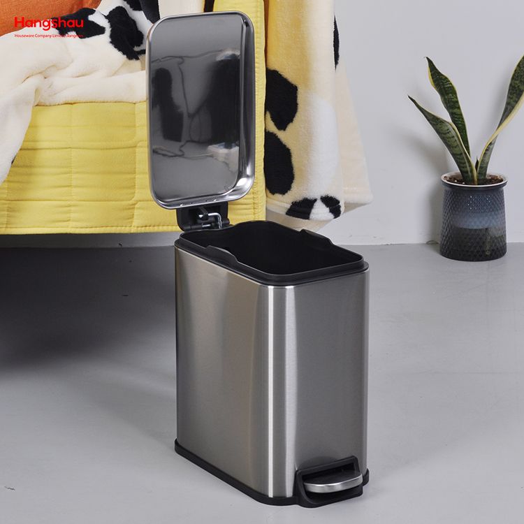 5L Kitchen Trash Can Combo Set With Soft-closing Lid Large Office Waste Bin Stainless Steel Foot Pedal Trash Can