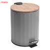 5L Household Stripe Pedal Waste Bin Bamboo Dust Bins Bathroom Trash Can Metal Morden Style Dustbin Garbage Can Bamboo Lid Powder Coating For Indoor Trash Can 