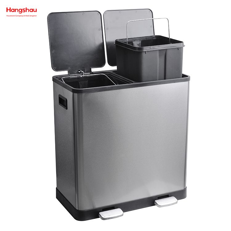 60L Sealing And Odor Prevention Environment protection Classification Trash Can Kitchen Garbage Classification Waste Cafeteria Sorting Garbage Bins Stainless Steel