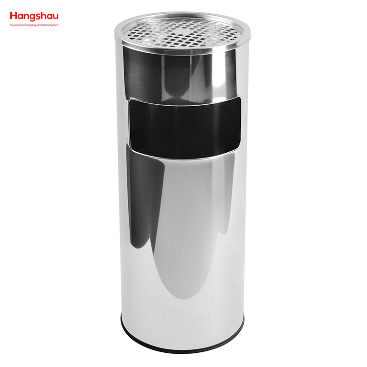 17L Polish Round Ashtray Dustbin Metal With An Ashtray In The Hotel LobbyTrash Can Ashtrays in Public Places Waste Bins Smoking Area Trash Can Mirror Stainless Steel