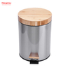 5L Pedal Bin with Bamboo Lid Dustbin Garbage Can Bamboo Lid Powder Coating For Indoor Trash Can Household Stripe Pedal Waste Bin Bamboo Dust Bins 
