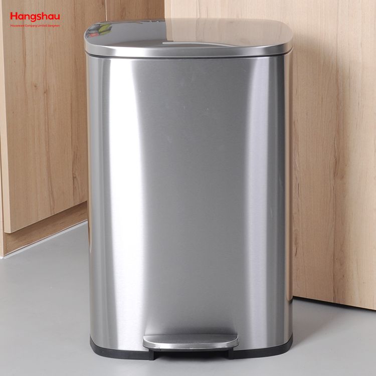 Hotel 50L Rectangular Commercial Litter Bin Trash Container Shopping Mall Trash Bin Stainless Steel