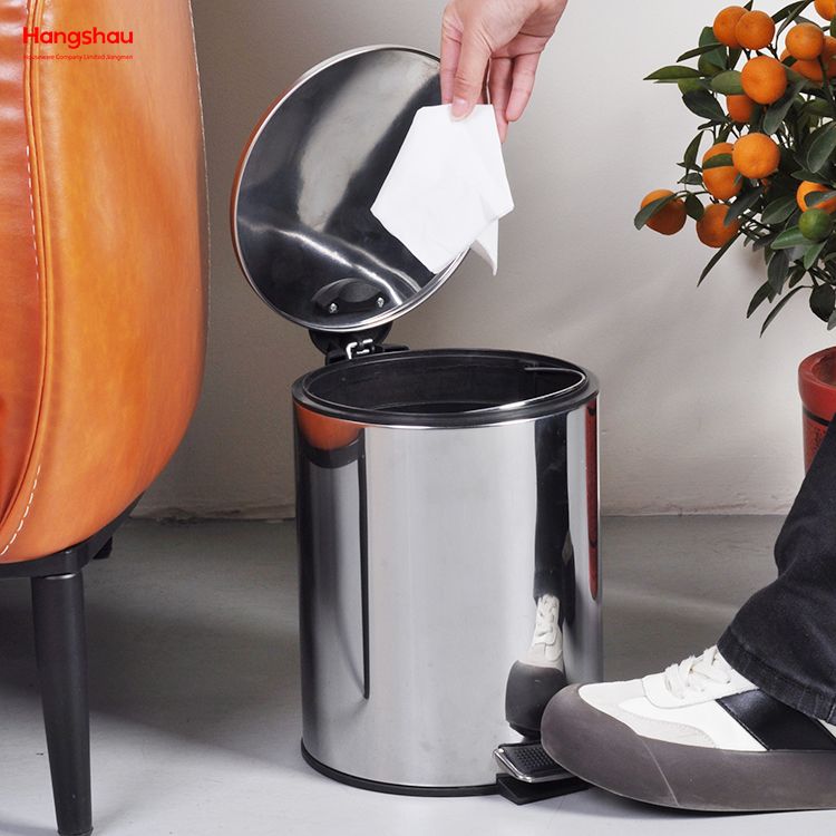 5L Bathroom Kitchen Hotel Office Stainless Steel Trash Can Round Shape Pedal Waste Bins