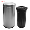 90L Stainless Steel Round Swing Lid Push Bin(with Inner Bucket) Outdoors Community Street Roadside Cafeteria Garbage Bins Stainless Steel Swing Lid Garbage Can Trash Can