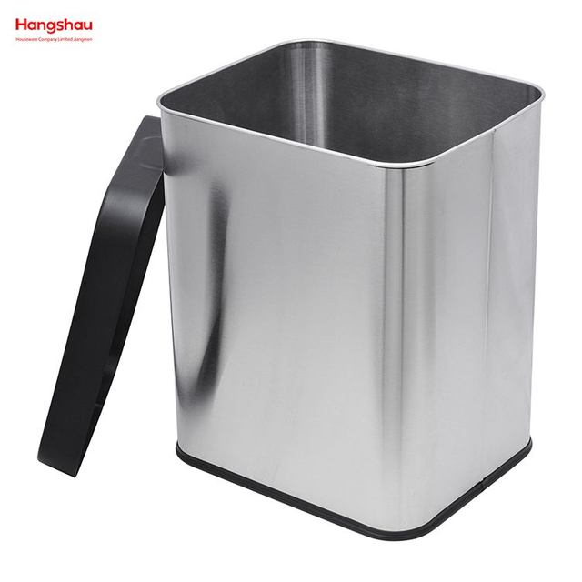 26L Stainless Steel Square Bin Open Top Dustbin Household Kitchen Bar Opening Simple Trash Bin without Lid Garbage Bin 