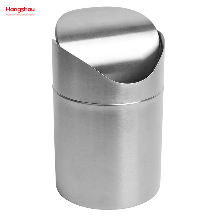 3.5L stainless steel round push bin Swing Lid Waste Bin Hotel Room Metal Trash Bin Waste Bin Dustbin Steel Recycle Bin Metal Trash Can With Cover Lid