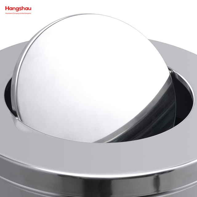 90L Cafeteria Garbage Bins Stainless Steel Swing Lid Garbage Can Trash Can Stainless Steel Round Swing Lid Push Bin(with Inner Bucket) Outdoors Community Street Roadside 