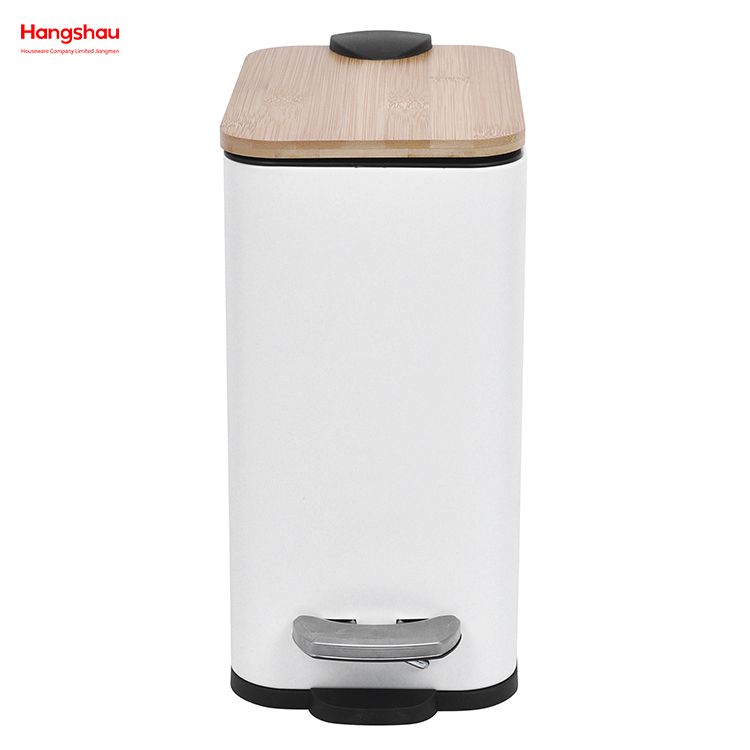 Metal Rectangle Bamboo Trash Can With Lid Wastebasket Made Of Bamboo Outdoor Garbage Can Waste Bin For Home Office Bathroom Kitchen