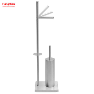 Metal Free Standing Stainless Steel Toilet Brush And Paper Holder Standing Metal Toilet Brush Holder Lacquer Spraying 